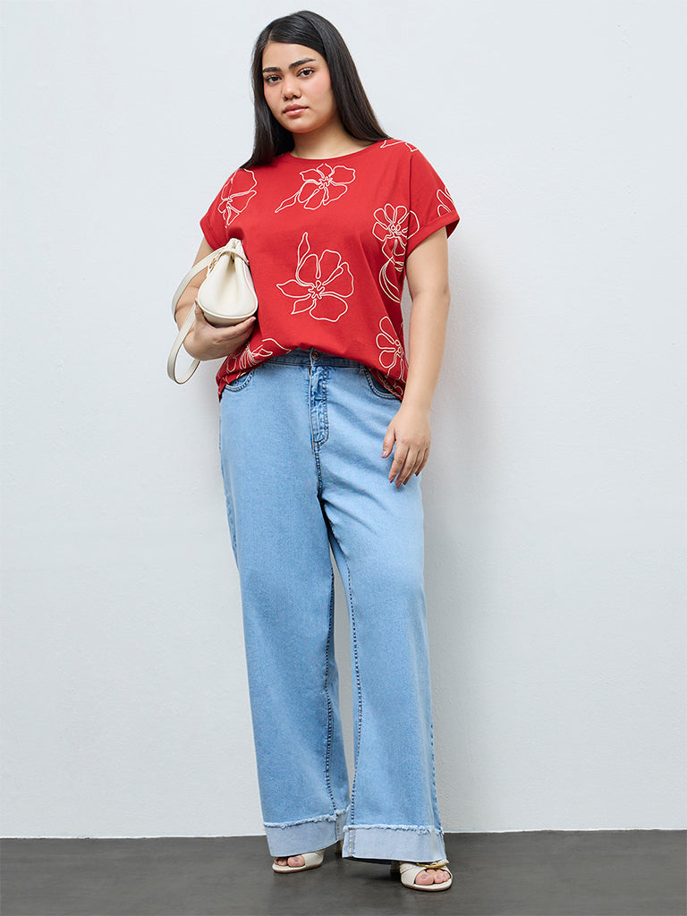 Gia Red Floral Cotton T-Shirt