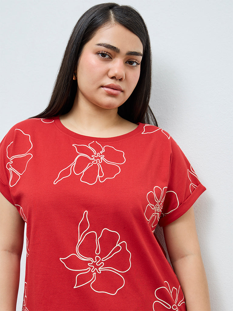 Gia Red Floral Cotton T-Shirt