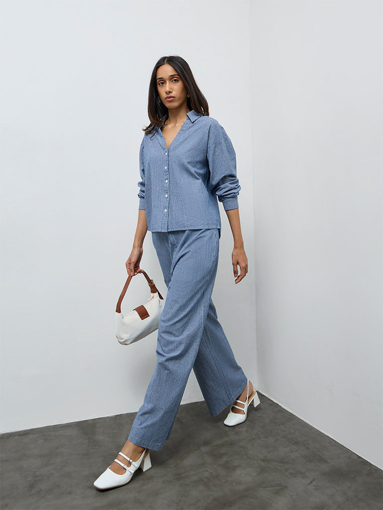 LOV Blue Striped Cotton Shirt