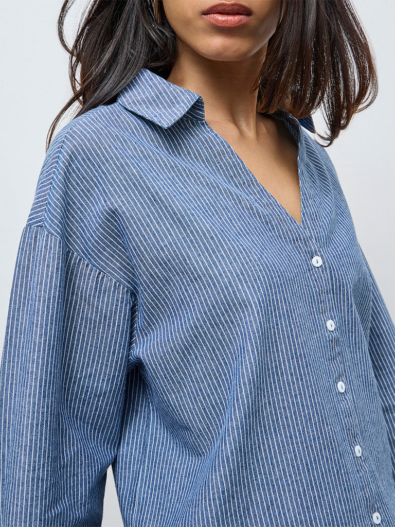 LOV Blue Striped Cotton Shirt