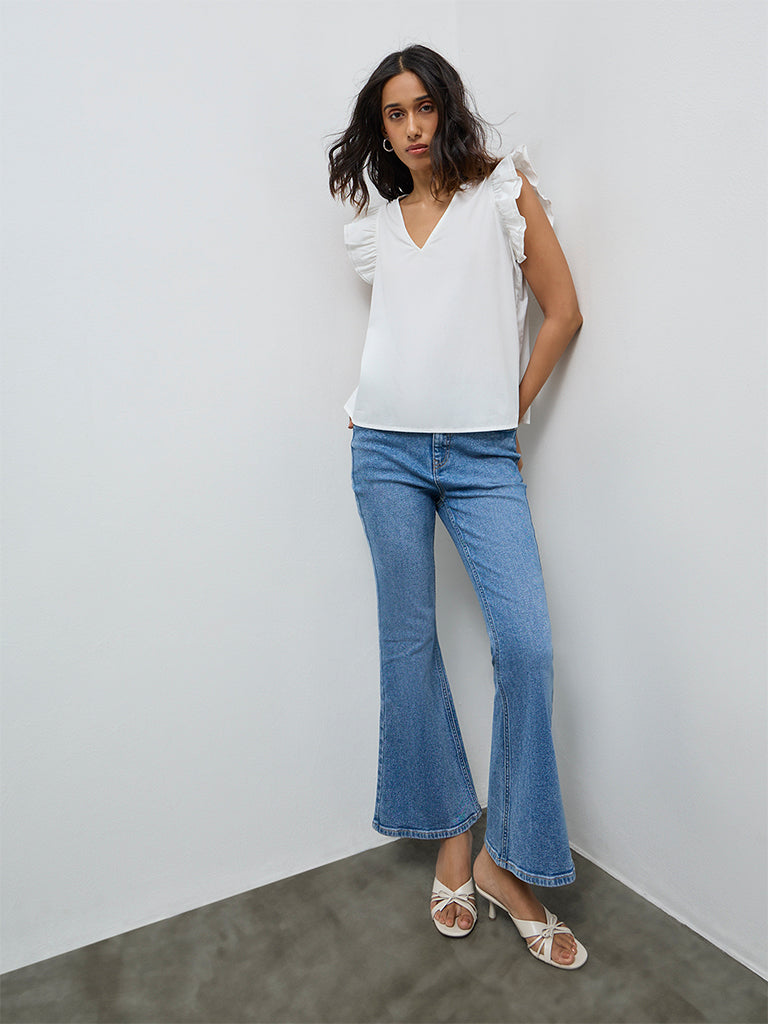 LOV White Solid Cotton Top