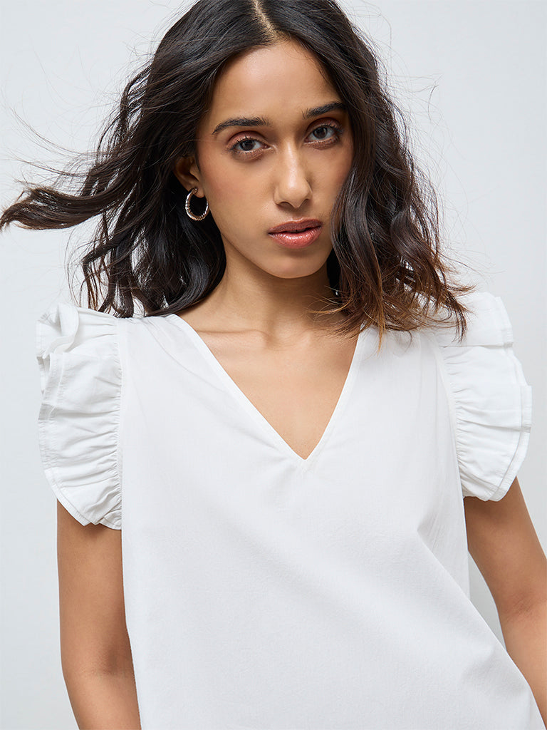 LOV White Solid Cotton Top