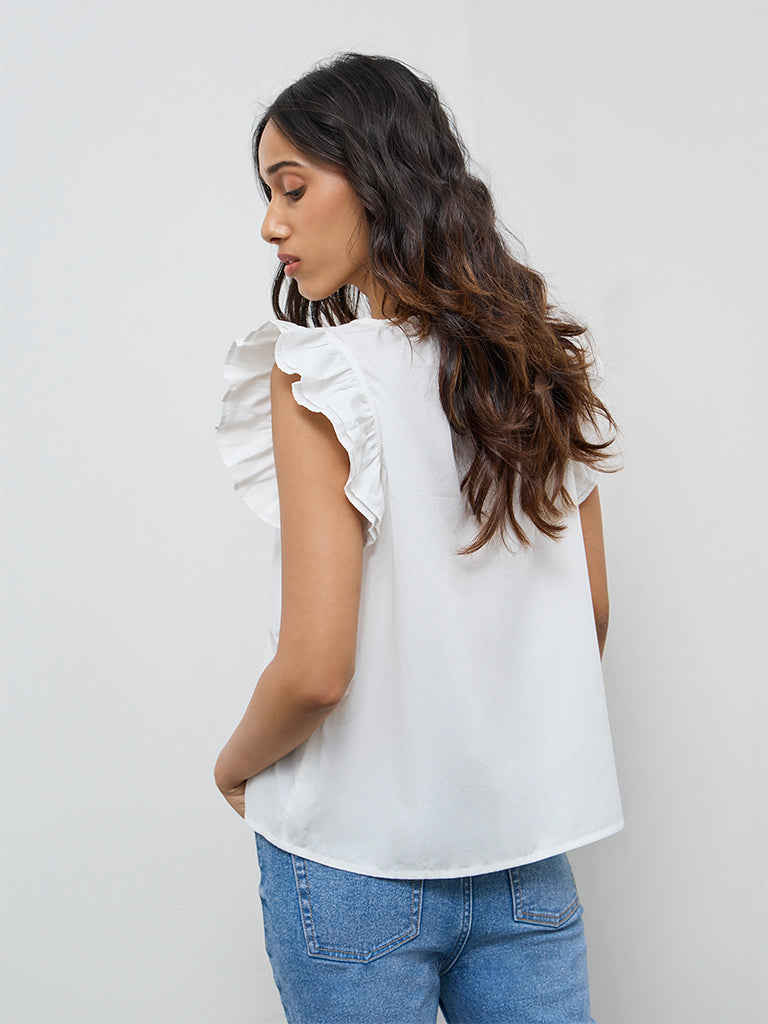 LOV White Solid Cotton Top