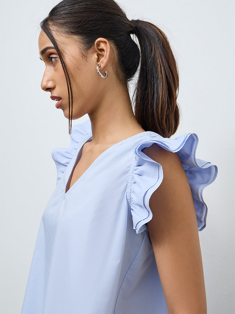 LOV Light Blue Solid Cotton Top