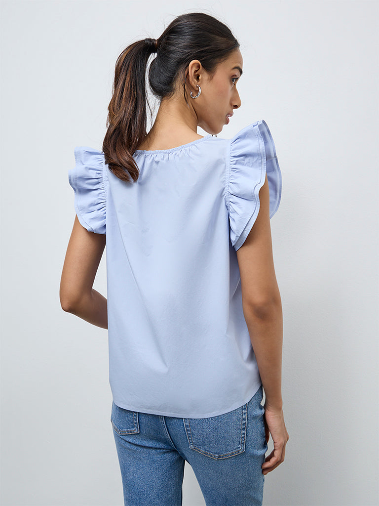 LOV Light Blue Solid Cotton Top