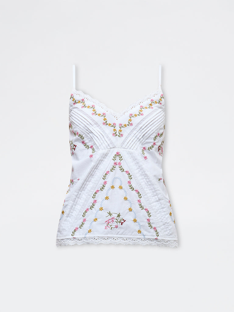 LOV White Floral Embroidered Cotton Top