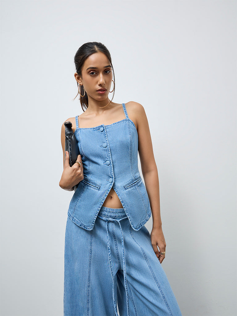 LOV Light Blue Denim Top
