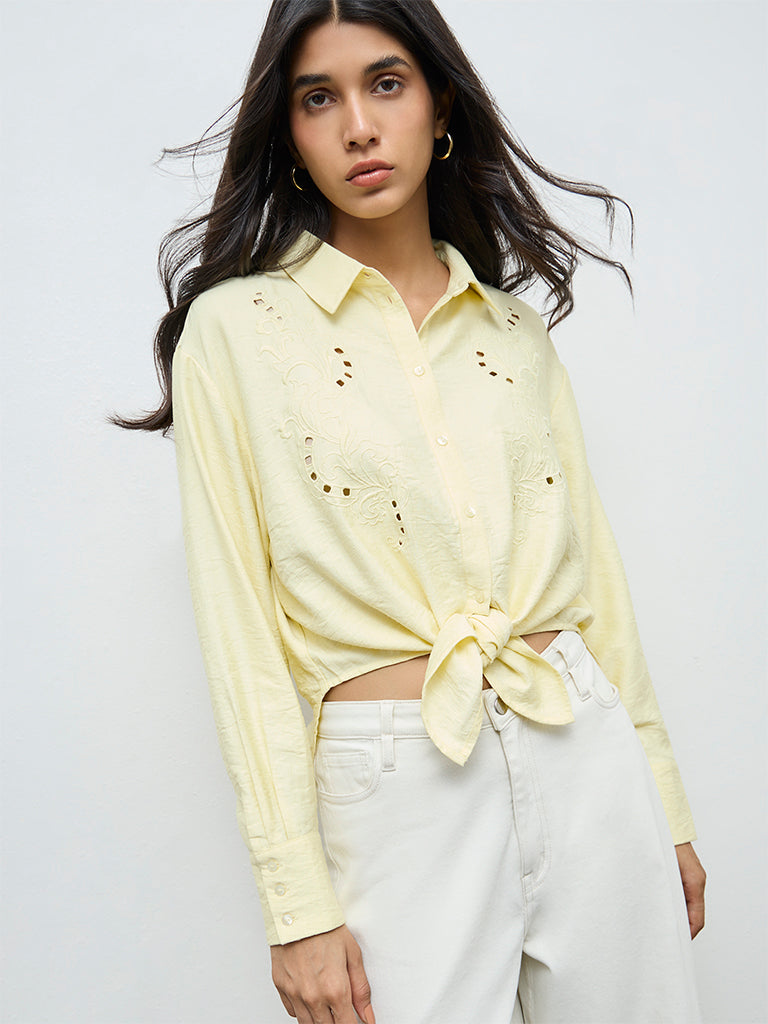 LOV Yellow Floral Embroidered Shirt