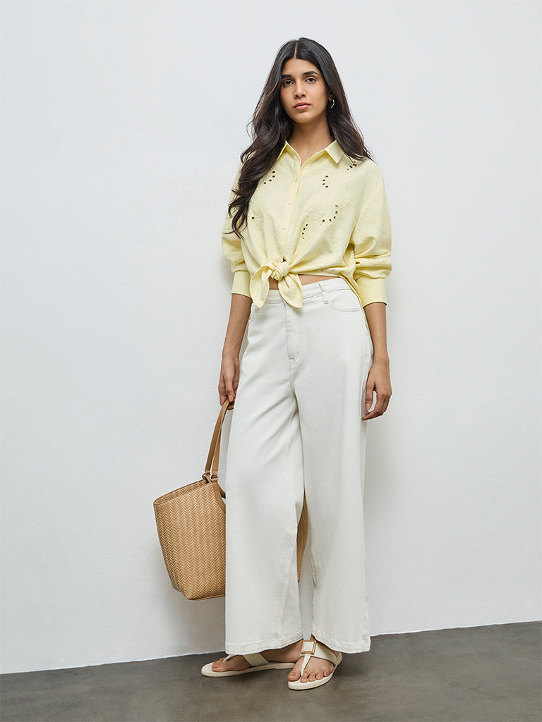 LOV Yellow Floral Embroidered Shirt