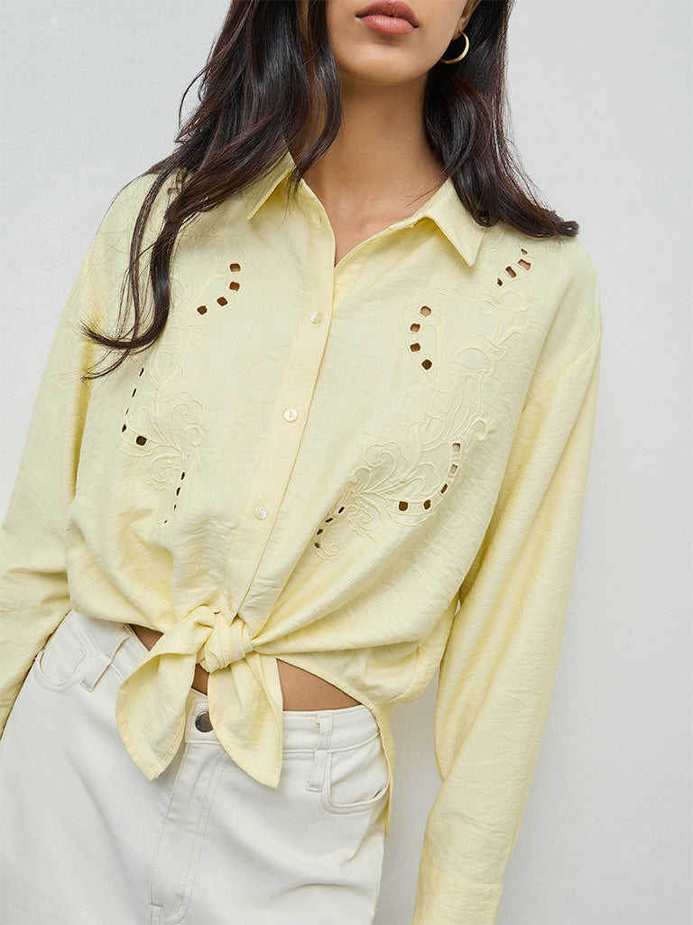 LOV Yellow Floral Embroidered Shirt