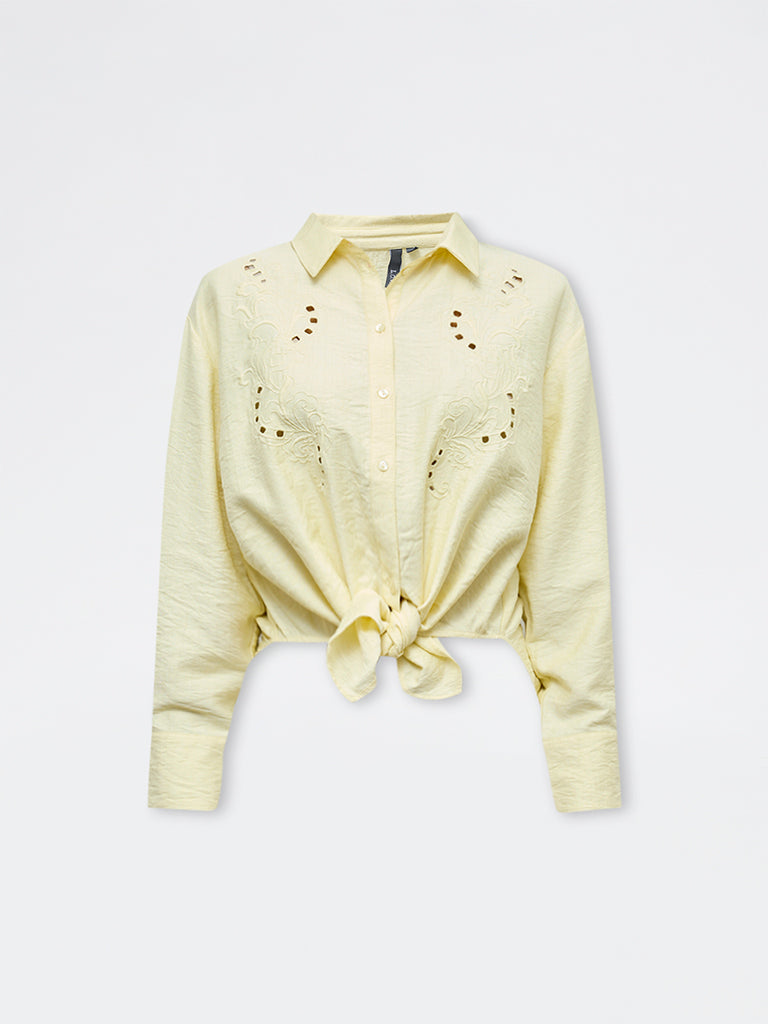 LOV Yellow Floral Embroidered Shirt