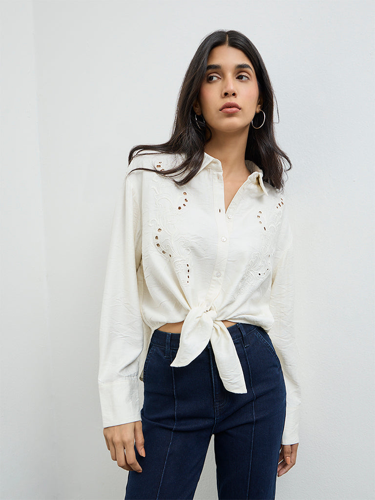 LOV Off-White Floral Embroidered Shirt