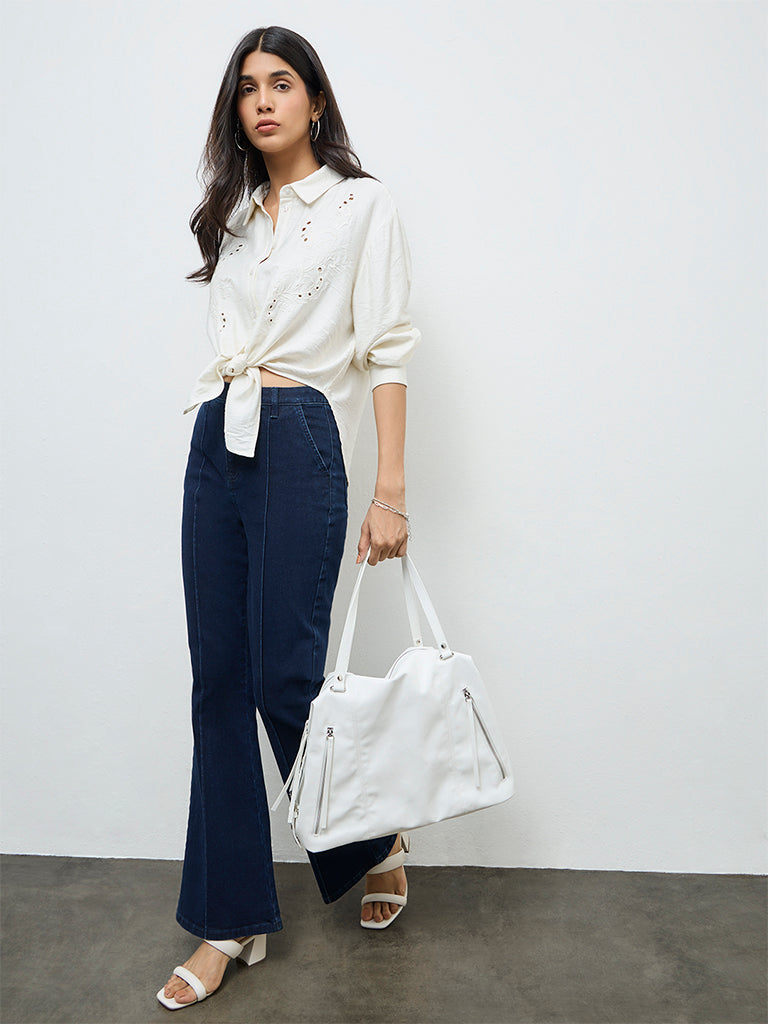 LOV Off-White Floral Embroidered Shirt