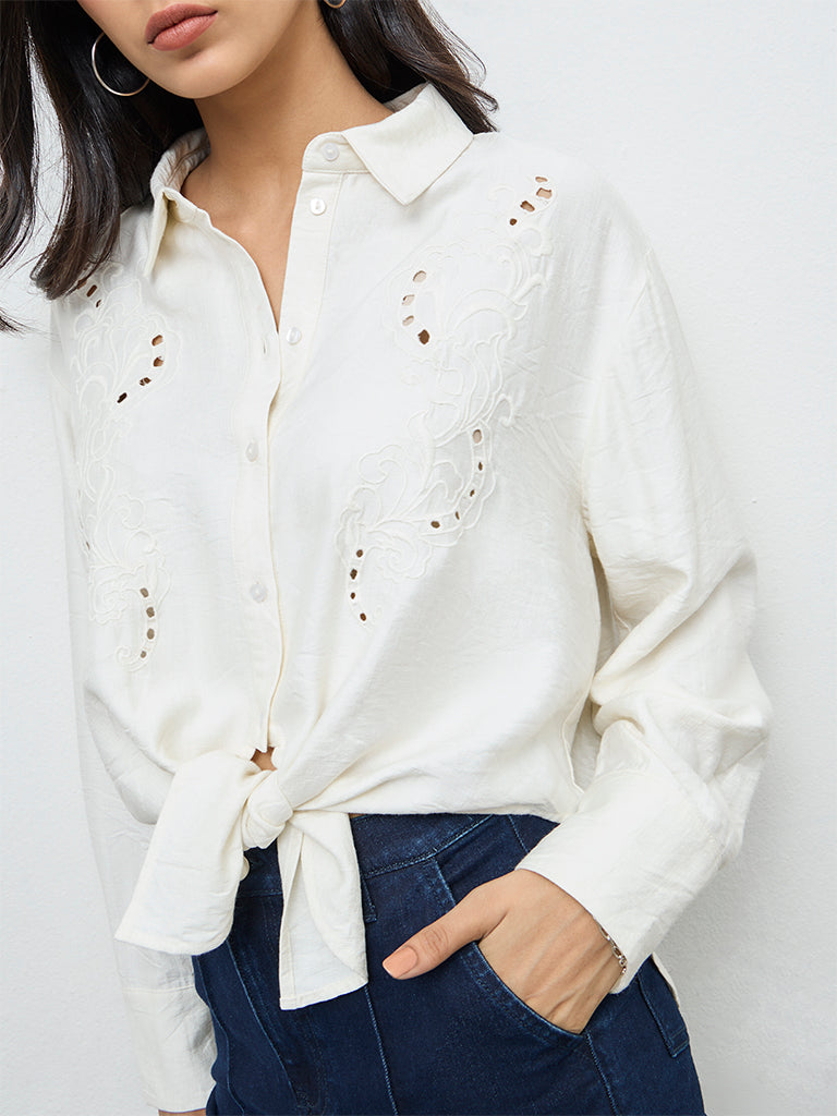 LOV Off-White Floral Embroidered Shirt