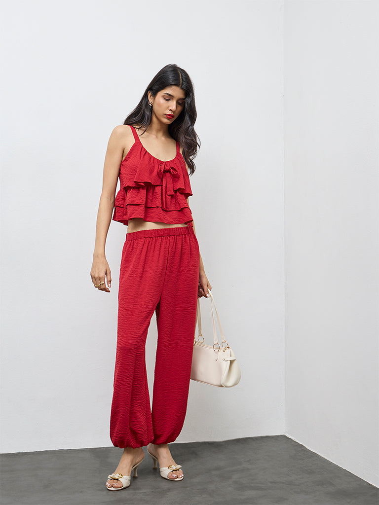 LOV Red Ruffle Detailed Top