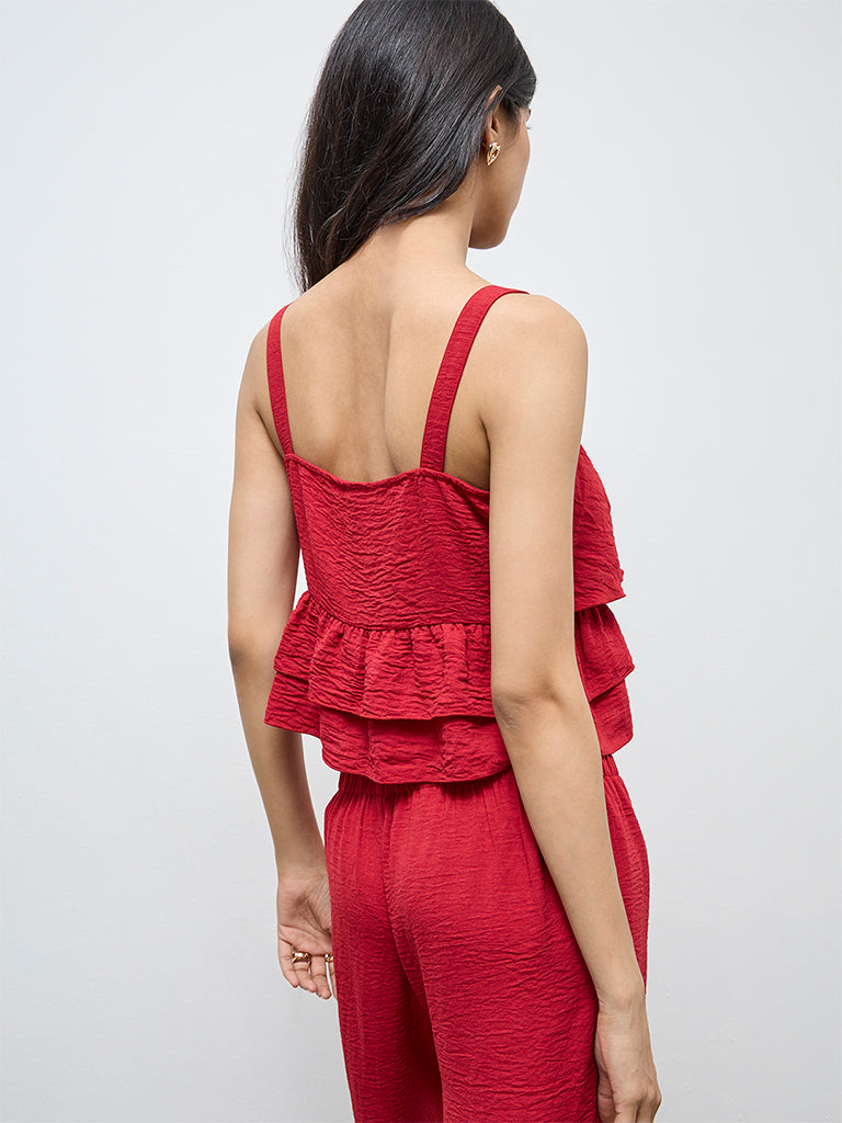 LOV Red Ruffle Detailed Top