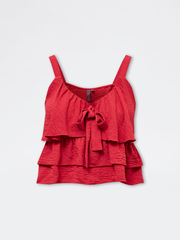 LOV Red Ruffle Detailed Top