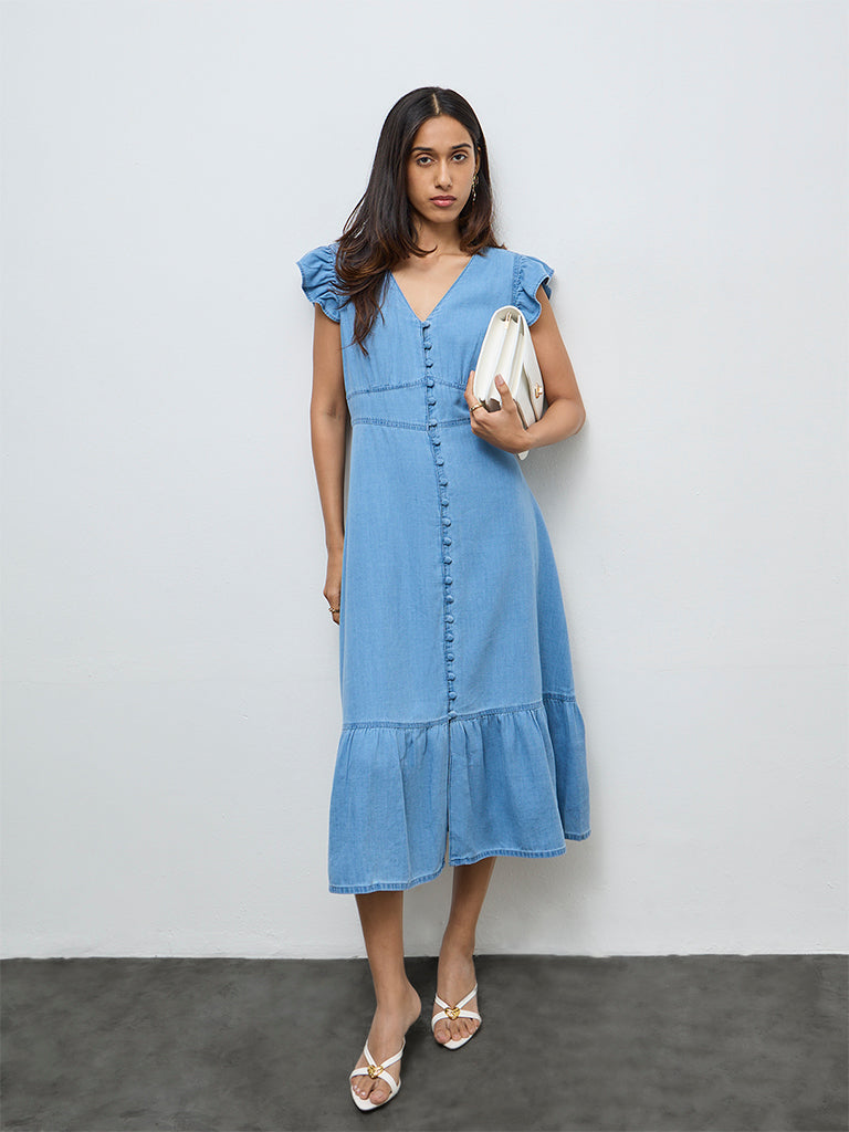 LOV Blue Denim A-Line Dress
