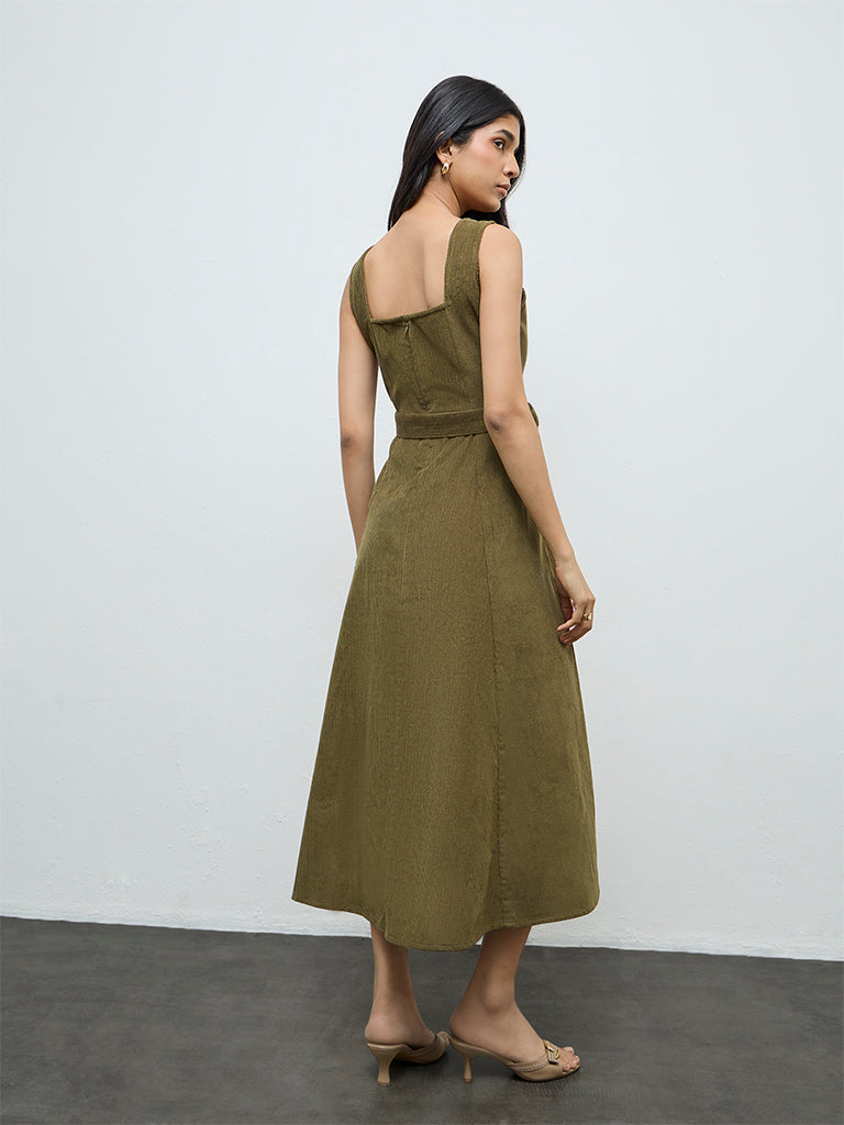 LOV Olive Cotton A-Line Dress