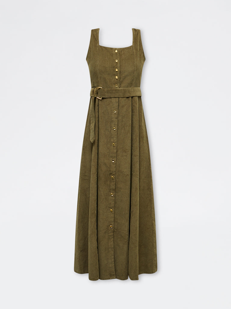 LOV Olive Cotton A-Line Dress