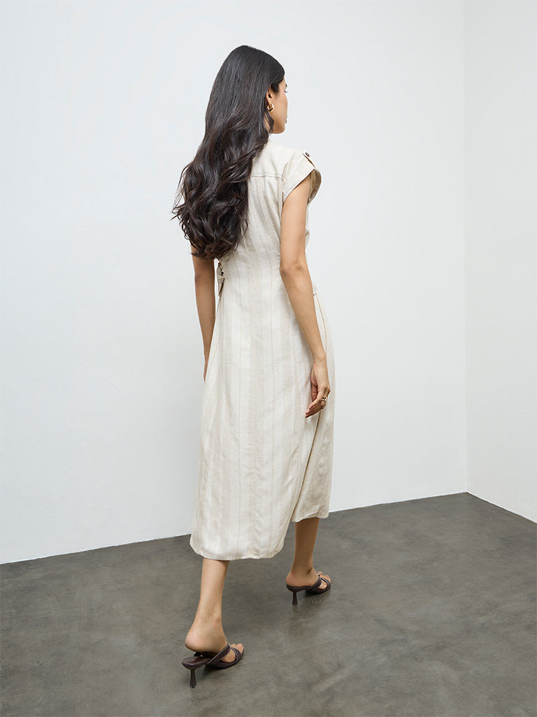 LOV Off-White Self-Striped Shirt Dress
