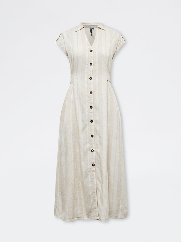 LOV Off-White Self-Striped Shirt Dress