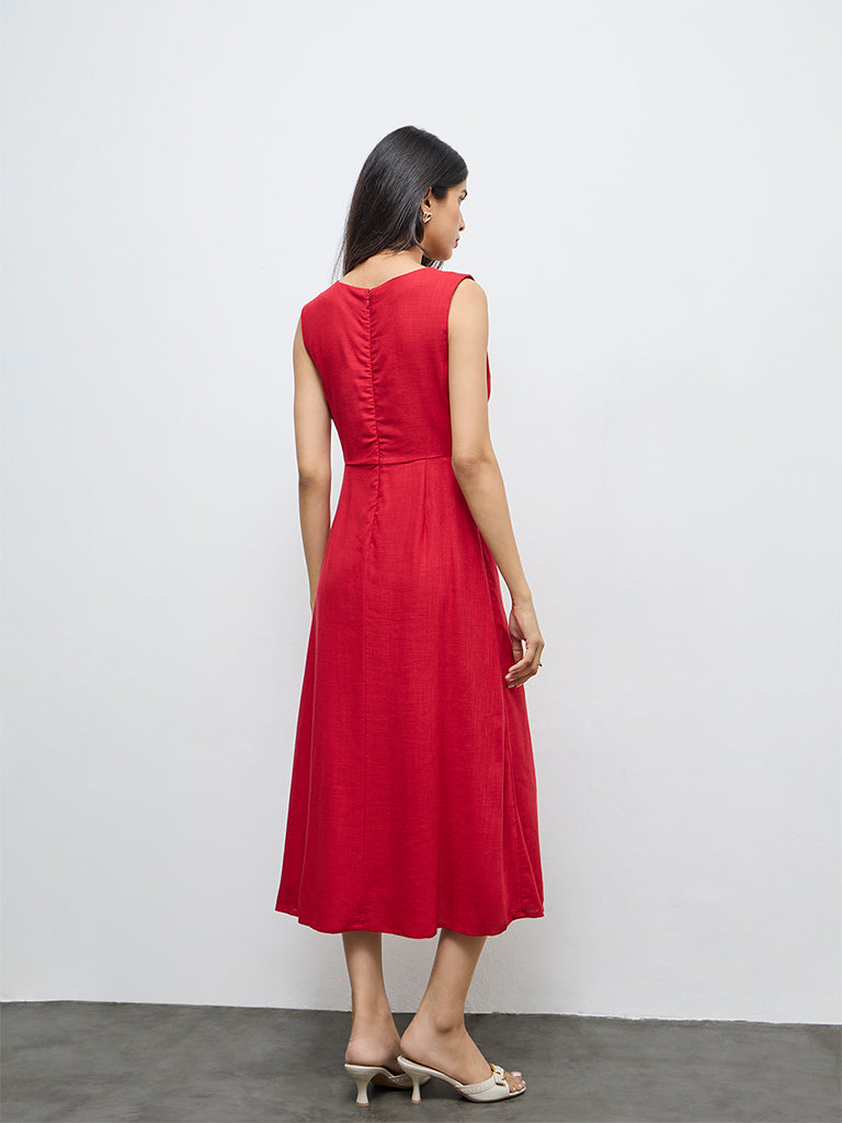LOV Red Cut-Out Detailed A-Line Dress