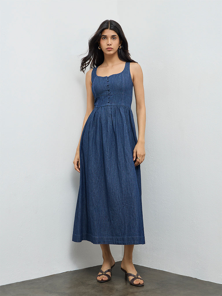 LOV Dark Blue Denim A-Line Dress
