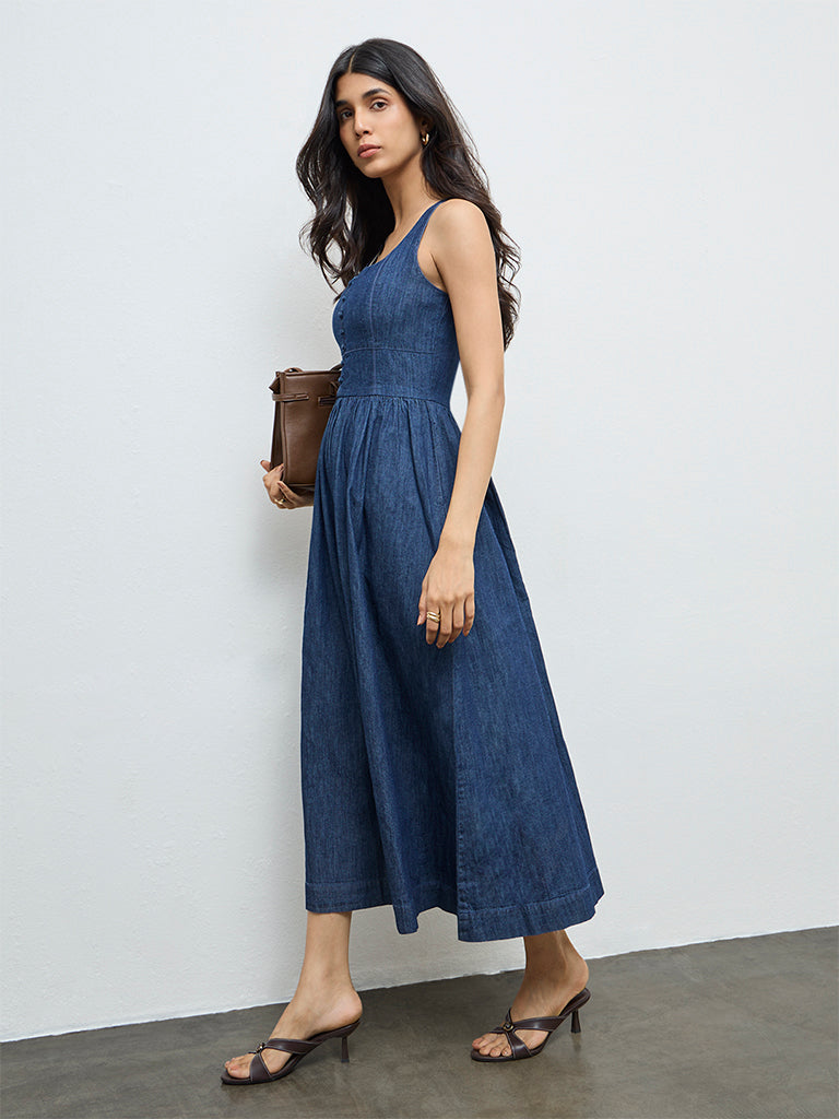 Buy LOV Dark Blue Denim A-Line Dress from Westside
