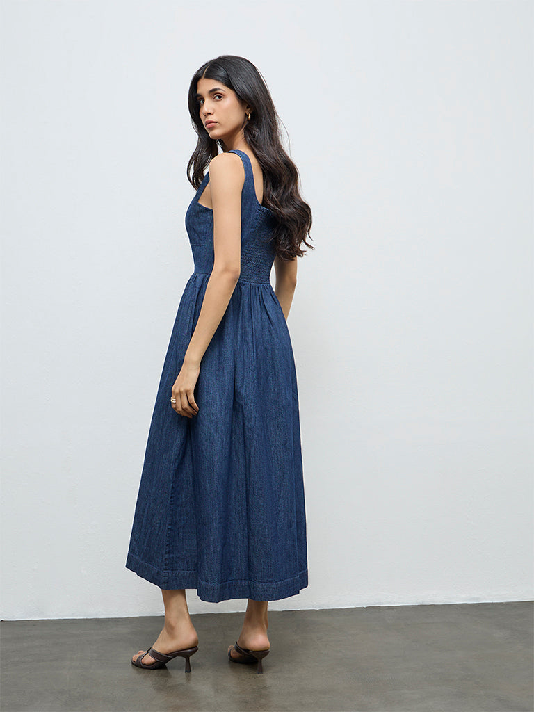 LOV Dark Blue Denim A-Line Dress