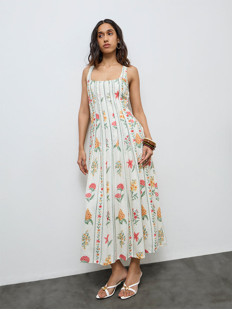 LOV Off-White Floral Pattern A-Line Dress