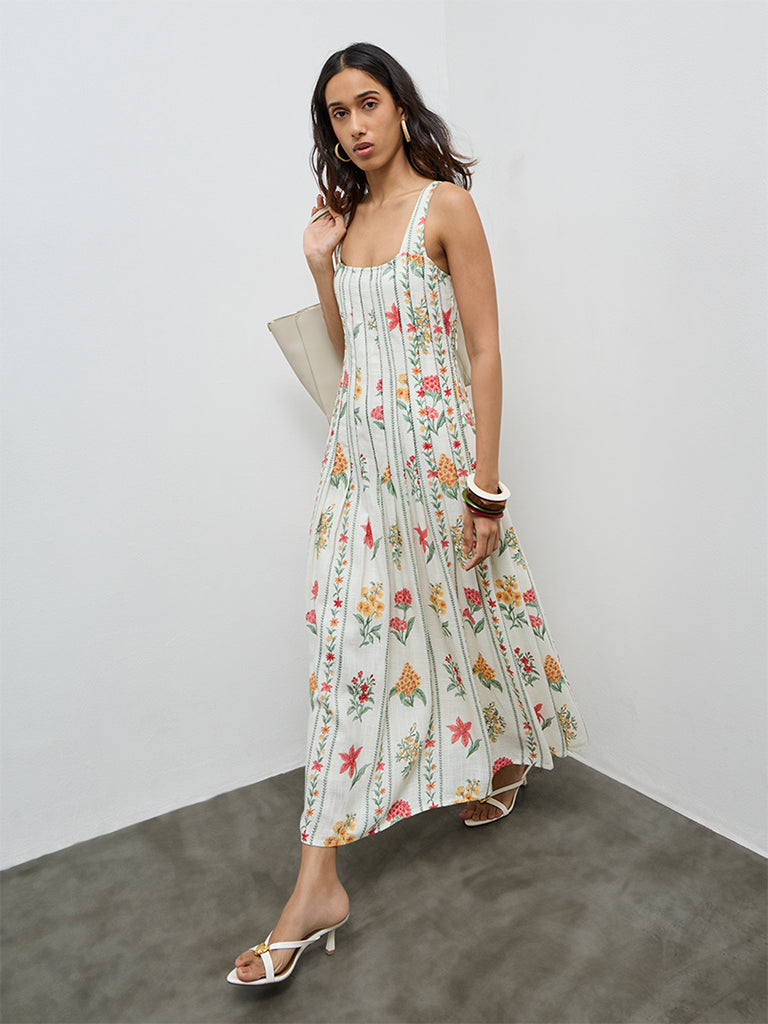 LOV Off-White Floral Pattern A-Line Dress