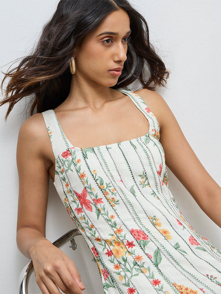 LOV Off-White Floral Pattern A-Line Dress