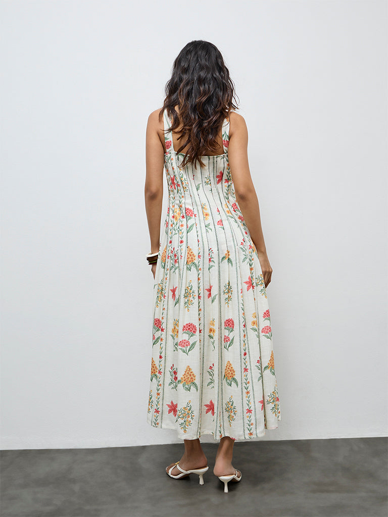 LOV Off-White Floral Pattern A-Line Dress