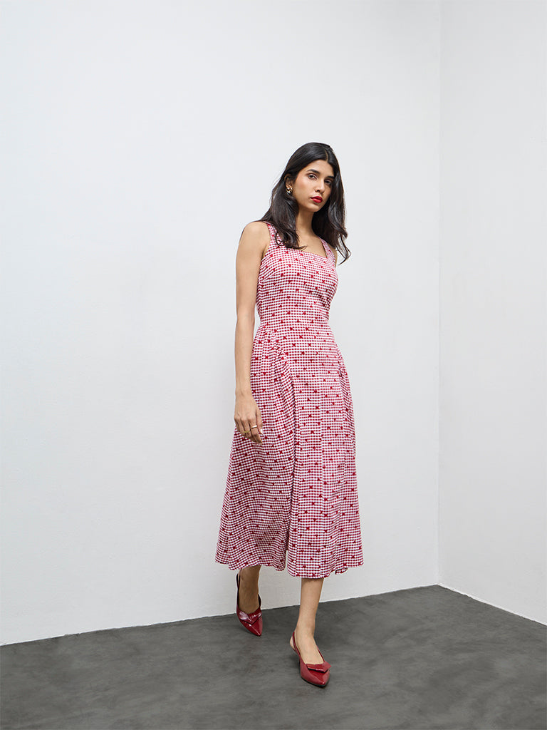 Buy LOV Red Gingham Checkered Cotton A-Line Dress from Westside Buy LOV Red Gingham Checkered Cotton A-Line Dress from Westside