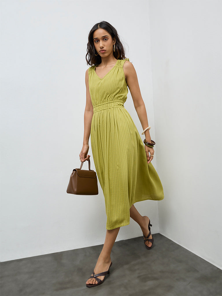 LOV Lime Striped A-Line Dress