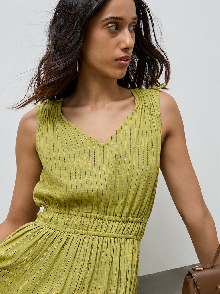 LOV Lime Striped A-Line Dress