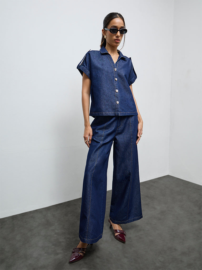 LOV Dark Blue High-Rise Denim Trousers