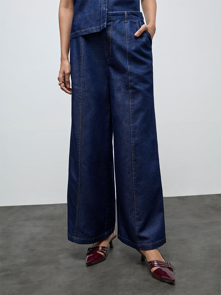 LOV Dark Blue High-Rise Denim Trousers
