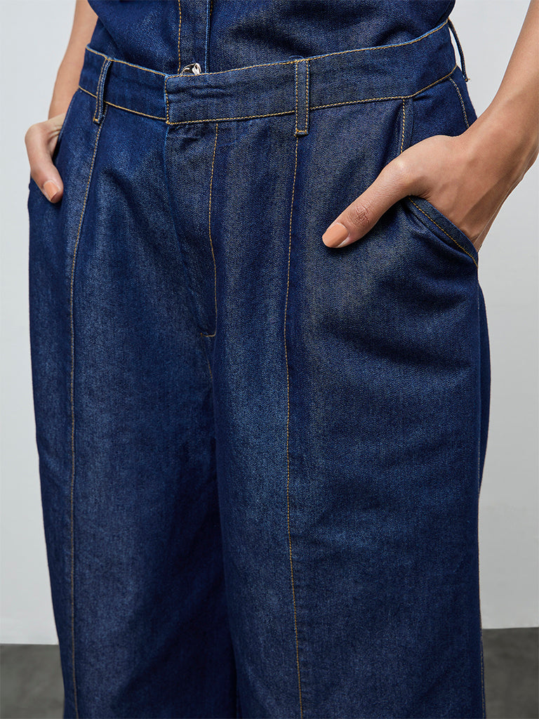 LOV Dark Blue High-Rise Denim Trousers