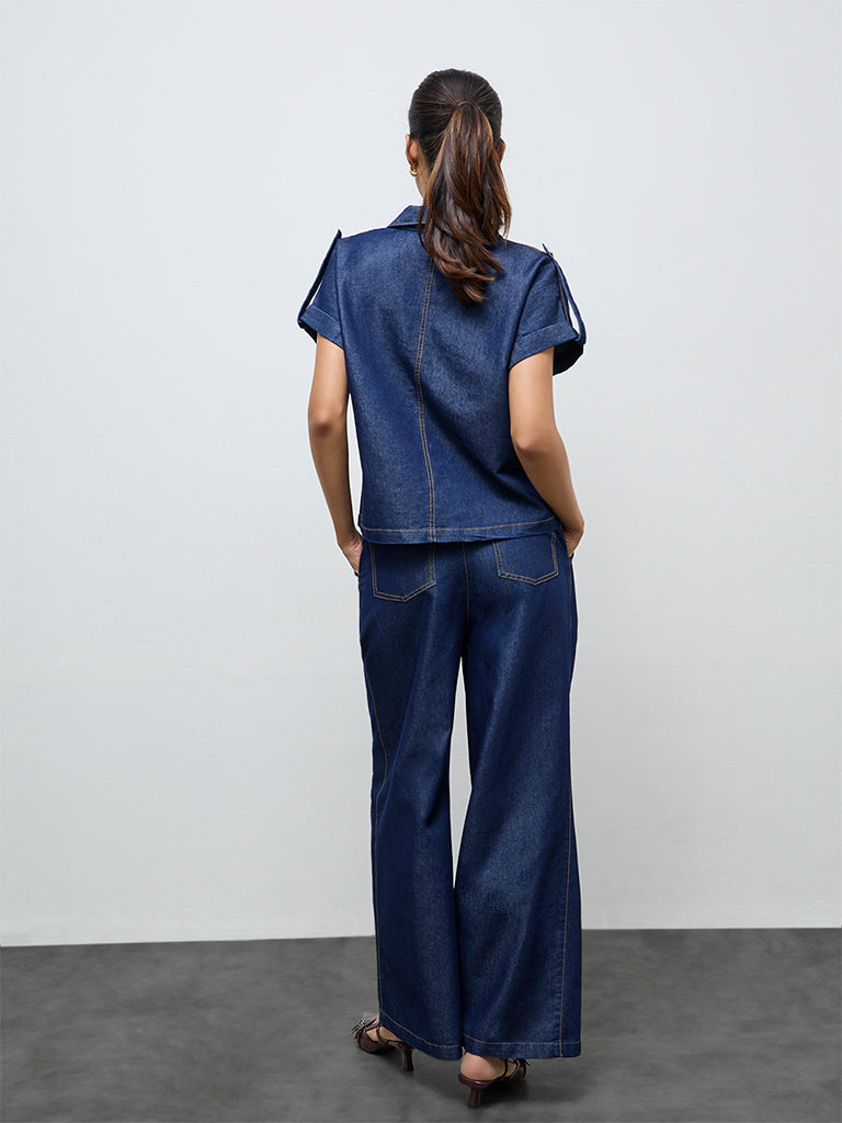 LOV Dark Blue High-Rise Denim Trousers