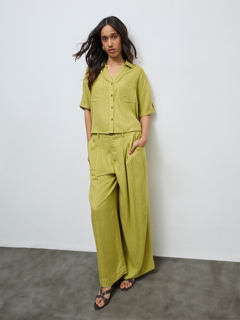 LOV Lime Striped High-Rise Trousers
