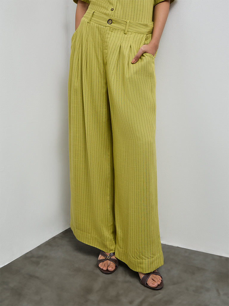 LOV Lime Striped High-Rise Trousers