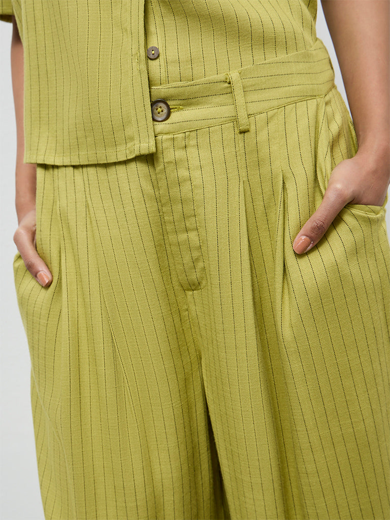 LOV Lime Striped High-Rise Trousers