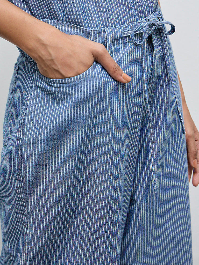 LOV Blue Striped High-Rise Cotton Trousers