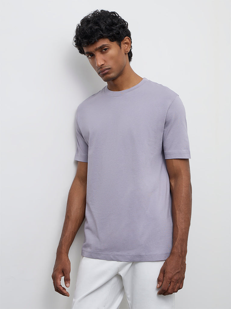 WES Casuals Lilac Slim-Fit Cotton T-Shirt