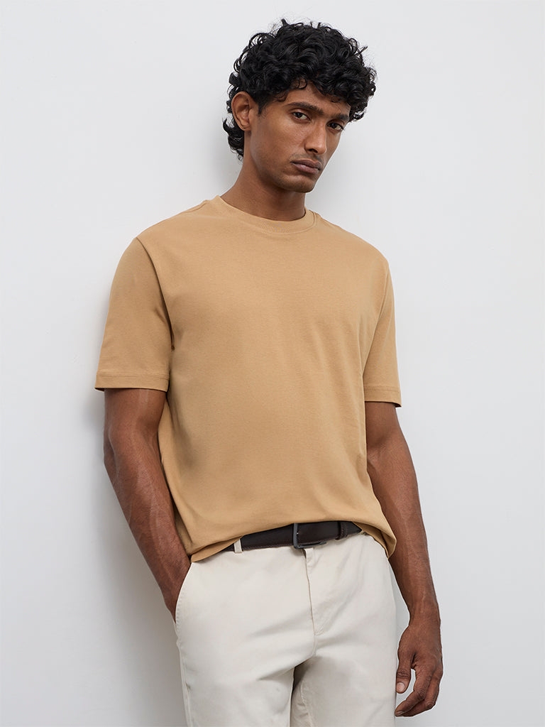 WES Casuals Taupe Slim-Fit Cotton T-Shirt