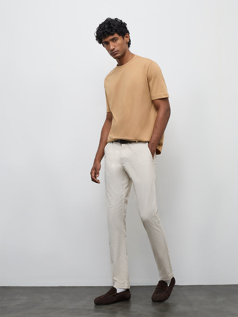 WES Casuals Taupe Slim-Fit Cotton T-Shirt