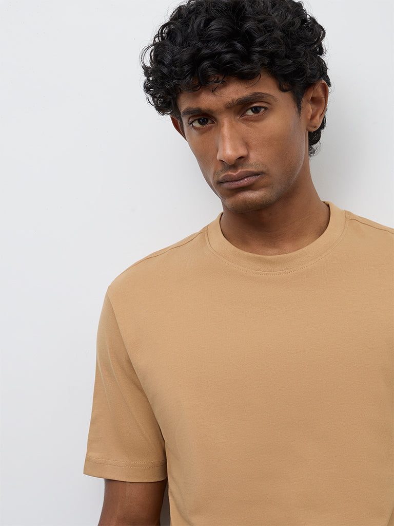 WES Casuals Taupe Slim-Fit Cotton T-Shirt