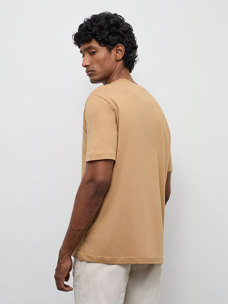WES Casuals Taupe Slim-Fit Cotton T-Shirt